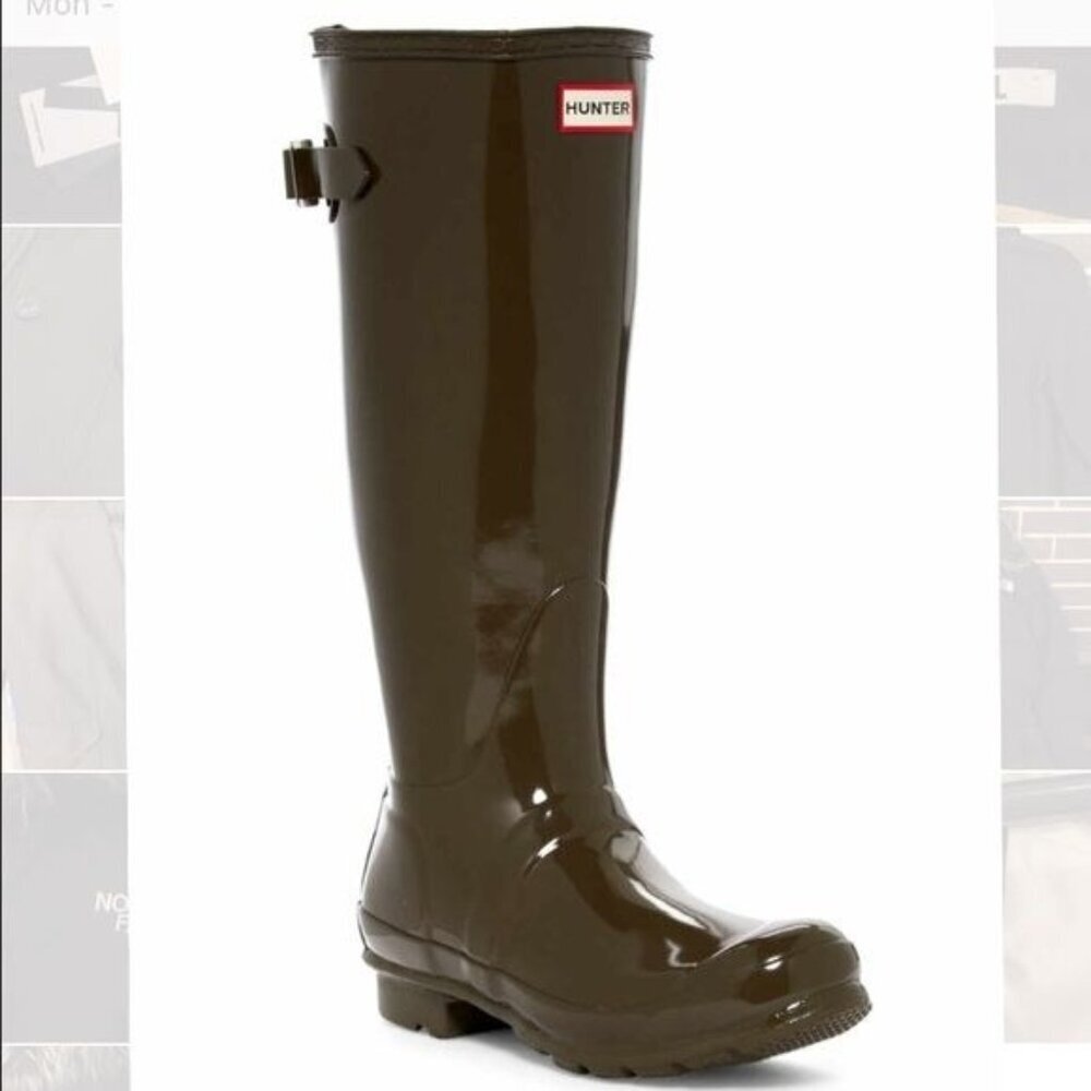 NEW Hunter Original Back Adjustable Gloss Rain Boots Swamp Green EU 36 US 5 UK 3